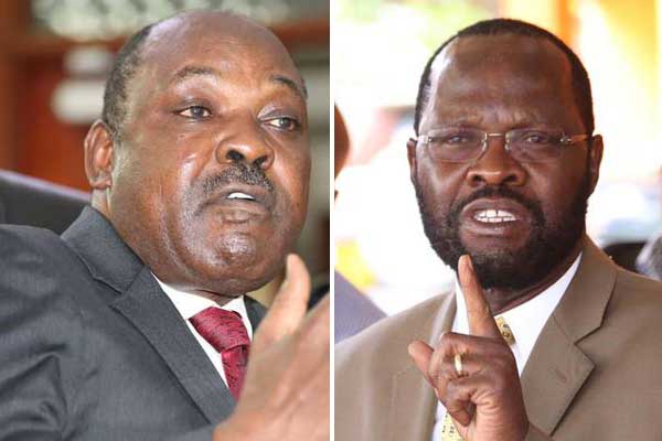 Kisumu Governor Jack Ranguma (left) and Senator Anyang' Nyong’o. The announcement that Prof Nyong’o had trounced Governor Ranguma sparked protests across the county.