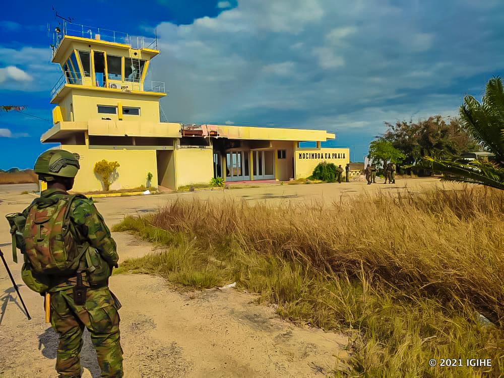 Rwanda soldier on stance after capturing the the port town.  