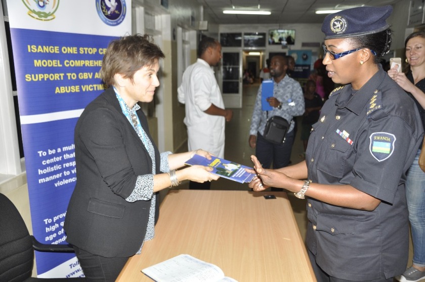 UNHCR senior advisor on child protection Karen Whiting with  the director of Isange centres, CIP Jean D’arc Mukandahiro
