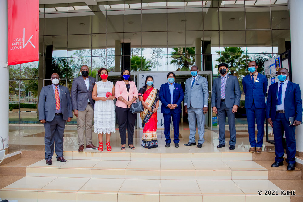 Members of Rotary Club posing for a photo at Kigali Public Library.  