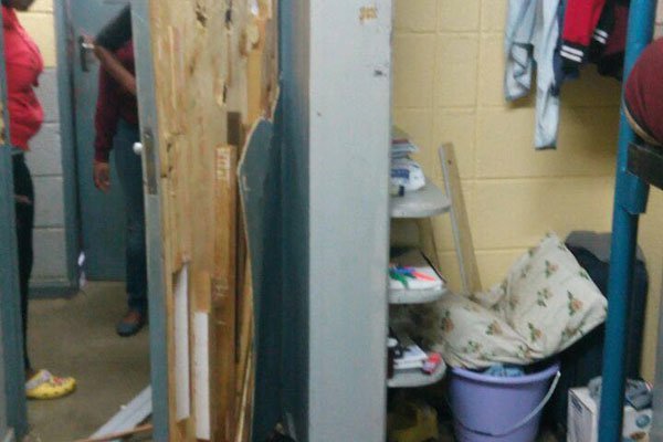 A picture taken on April 4, 2016 shows destruction at the University of Nairobi hostels. Police have launched investigations after a video was circulated on social media showing police brutally assaulting students.
