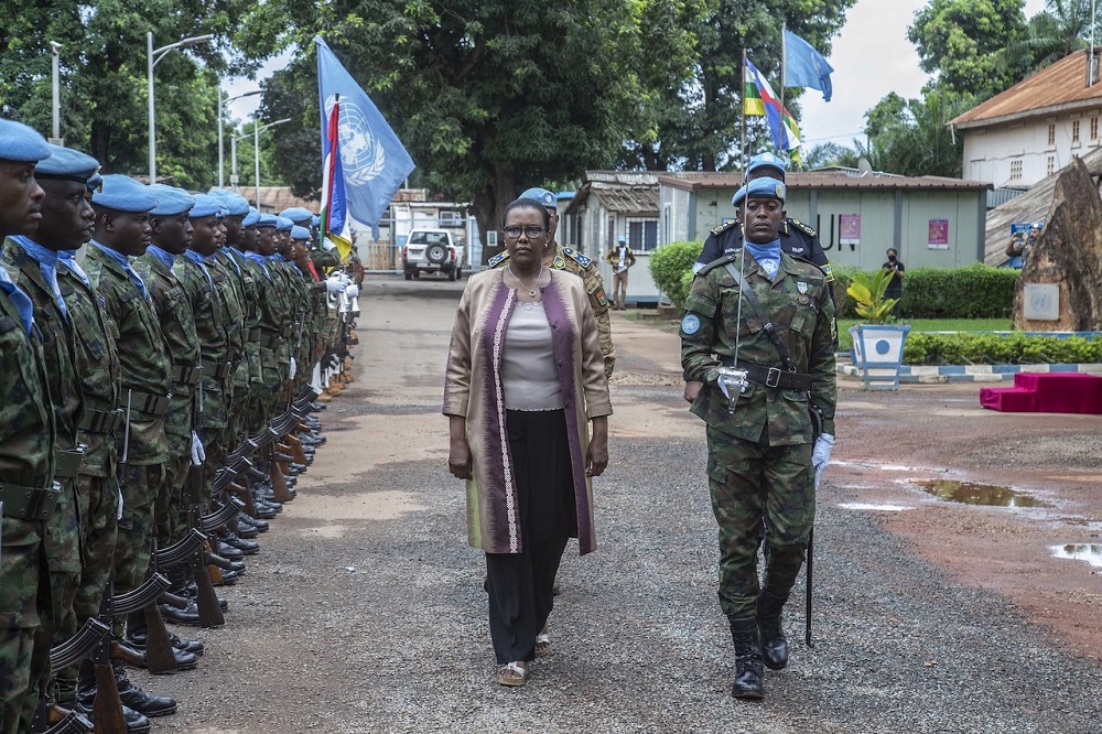 A guard of honour was mounted to formally welcome Amb. Valentine Rugwabiza as MINUSCA boss.  