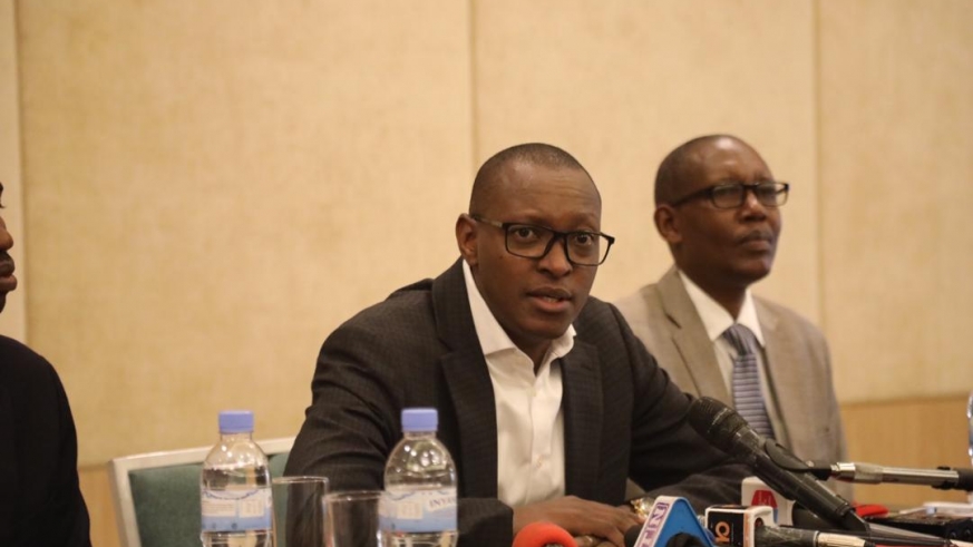 RURA's Director General, Patrick Nyirishema speaks at the press conference where the utility body announced the City of Kigali road map. 