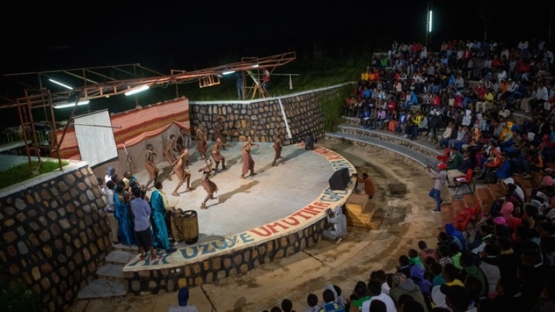 A dance troupe performs at Village Time, the weekly talent show on Friday nights at Agahozo Shalom Youth Village in Rwanda, on February 17, 2017. (Miriam Alster/Flash90)