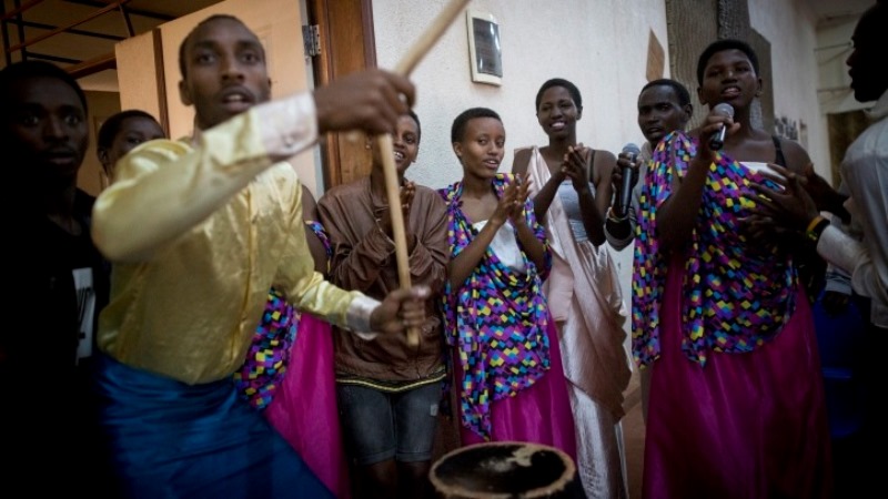 Students in the school chorus perform at the Agahozo Shalom Youth Village on February 17, 2017. (Miriam Alster/Flash90)