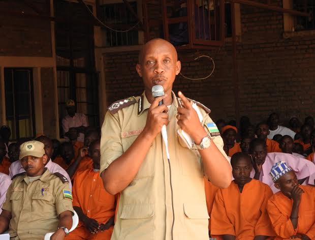 The Commissioner General of Prisons (CGP), George Rwigamba talking to inmates last week