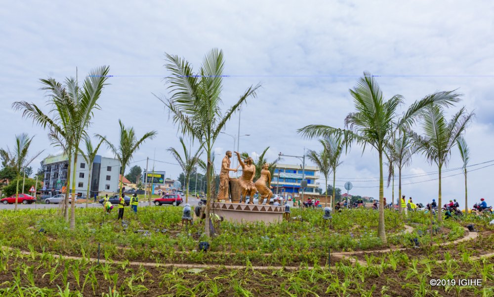 The sculpture is mounted on a circular landscape ornated with the trending 'Imigongo' patterns and renders a true narrative masterpiece carved into the metal.