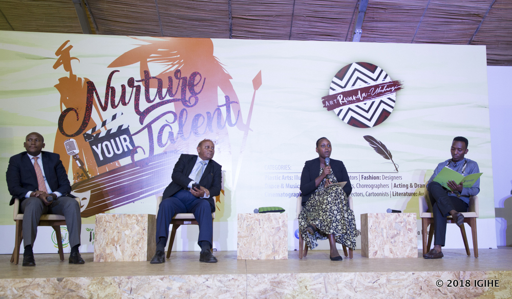 A panel of discussants including PS John Ntigengwa from the Ministry of Sports and Culture, Dr. James Vuningoma, the Executive Secretary at Rwanda Academy of Language and Culture with Imbuto Foundation's DDG, Geraldine Umutesi discussed upon the Creative Arts Industry, Youth Employment and the scope of the project