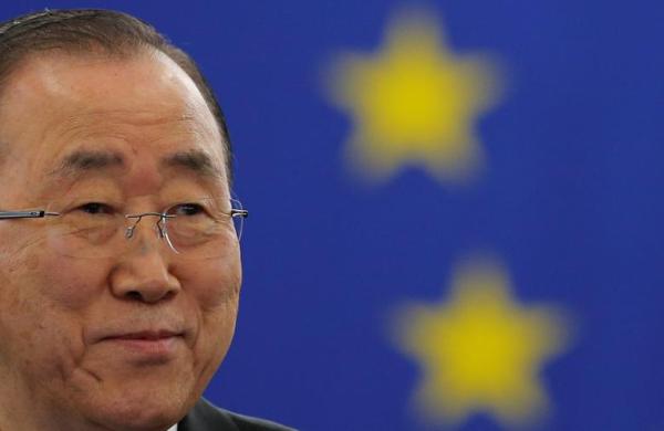 U.N. Secretary General Ban Ki-moon attends a voting session on the Paris U.N. COP 21 Climate Change agreement at the European Parliament in Strasbourg, October 4, 2016.