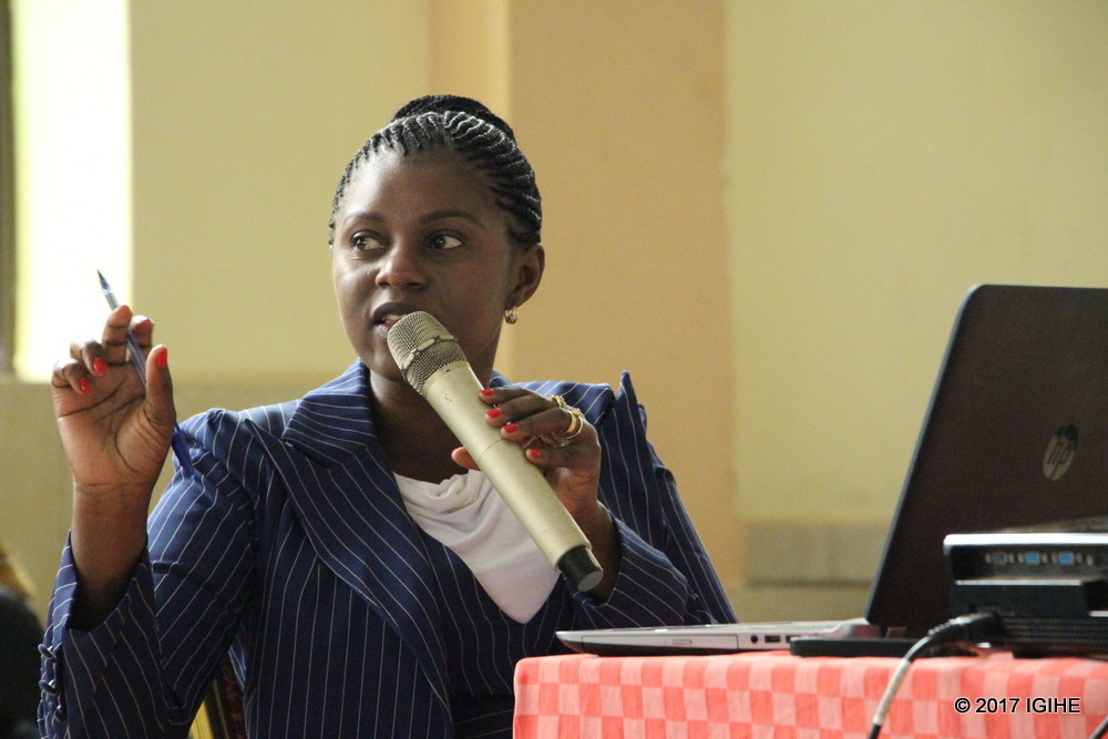 Umwalimu SACCO Director General, Laurence Uwambaje speaks in the meeting