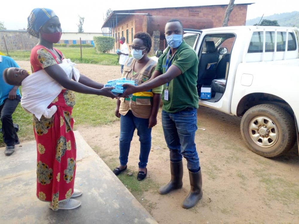 One of affected residents receiving soaps.  
