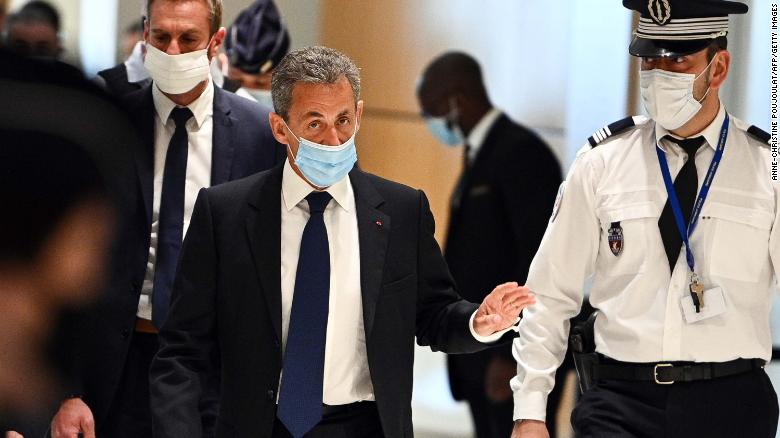 The former French president arrives to hear the final verdict in the corruption trial on Monday. Photo CNN