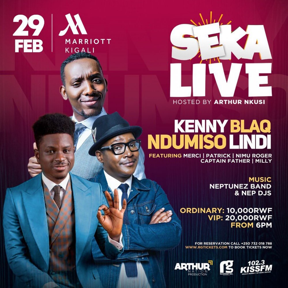  Seka Live will see the performances of such Rwandan emerging comedians as Nimu Roger, Mercy, Patrick, Milly, and Captain Father.