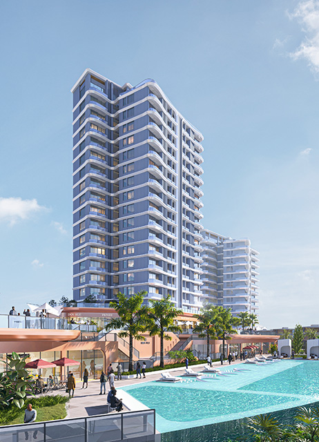 The development will feature landscaped gardens that provide a serene environment, a large swimming pool, and a mix of residential and commercial buildings, ensuring that residents have convenient access to all essential amenities within the complex.