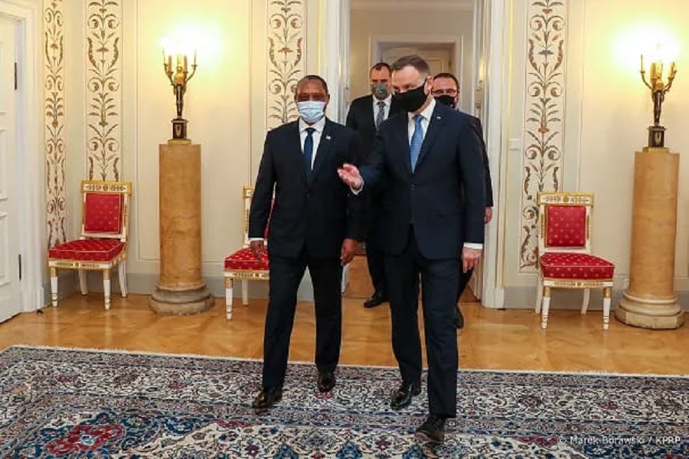 The President of Poland, Andrzej Duda welcoming Prof. Shyaka.  