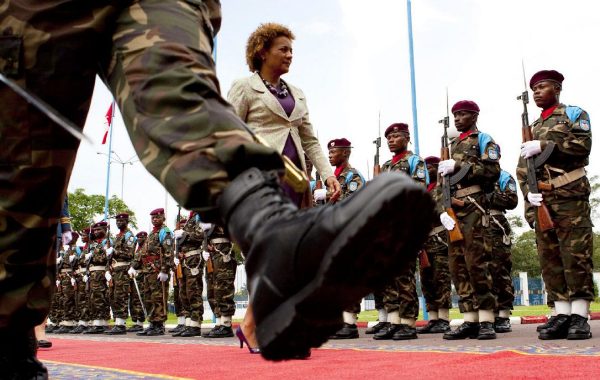 Former governor general Michaelle Jean arrives to the Presidential Palace to meet with president of the Democratic Republic of Congo in April 2010. In May 2010, Canada declined the UN's request for a mission in Congo, saying it was "fully engaged" already in Afghanistan.