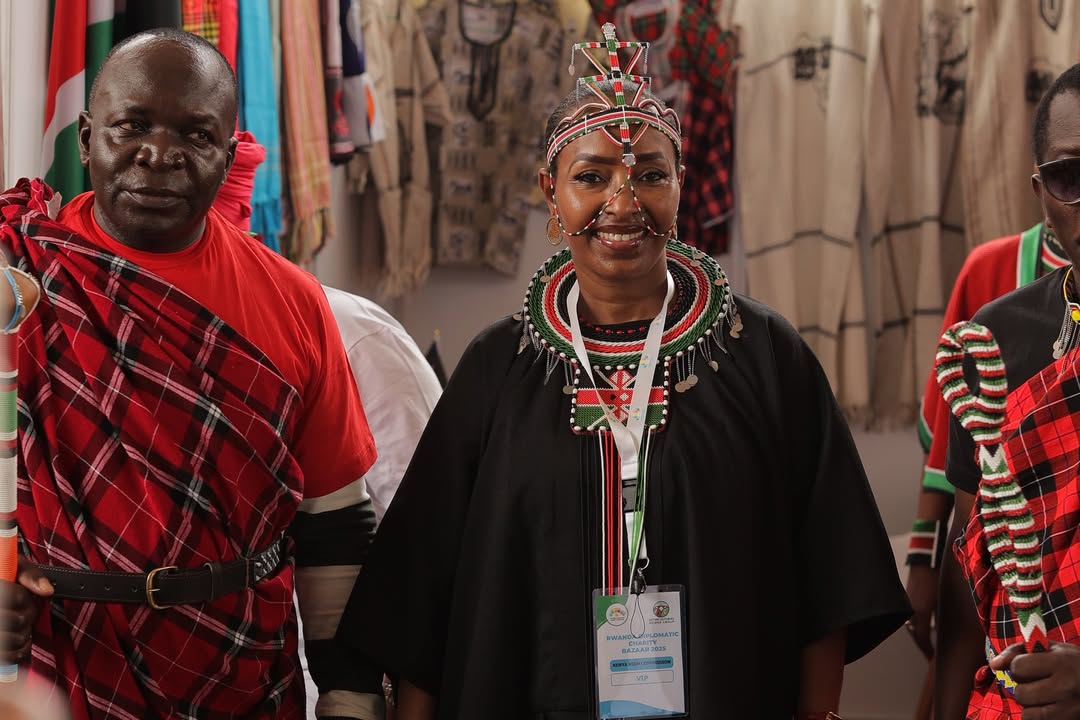 Kenya High Commissioner to Rwanda, Janet Mwawasi, dazzled in traditional Maasai accessories during the Diplomatic Charity Bazaar.