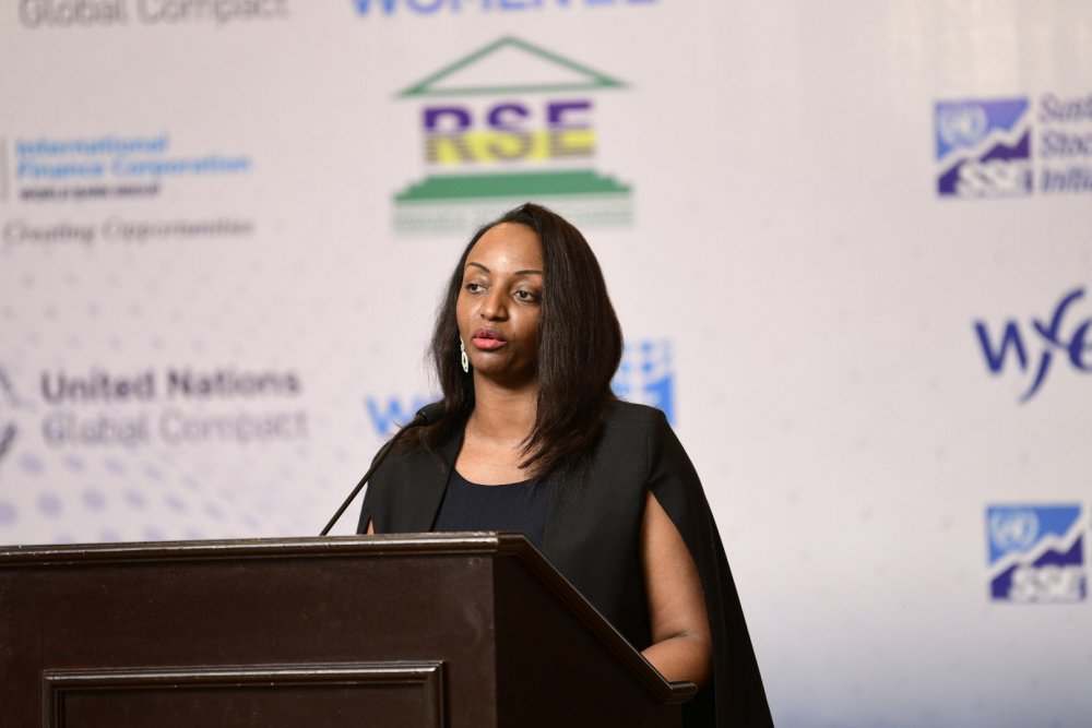 The Deputy Governor of the National bank of Rwanda, Soraya Hakuziyaremye giving her remarks at the event.