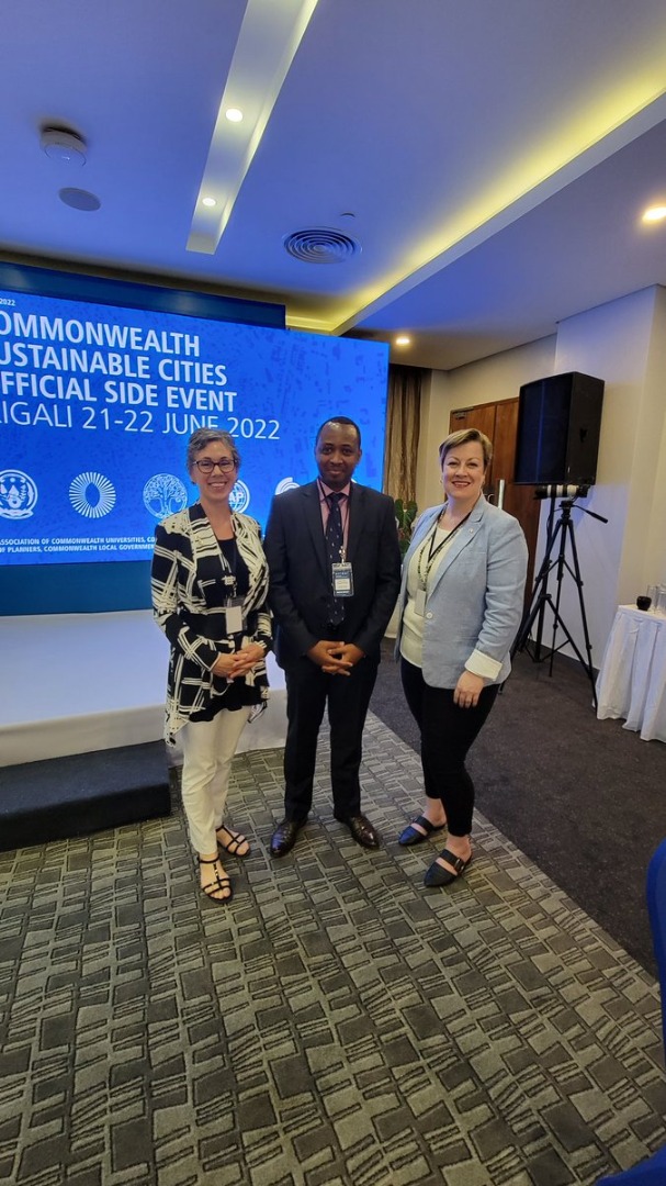 From left: CAP SG, Kelley Moore; Plan Vivien Munyaburanga RUPI-President (Center) and CAP President Eleanor Mohammed during the CHOGM 2022. 