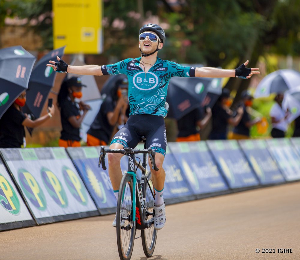 Boileau was the first to cross the finish in front of COGEBANQUE branch in Huye town using 3 hours 7 minutes 14 seconds.