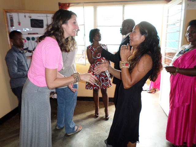 Sarah (In black) speaking to the Guest at the Jewelry store in Kigali. PHOTO: Ange de la Victoire D.