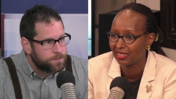 Beau's All Natural Brewing Company CEO Steve Beauchesne, left, is helping entrepreneur Fina Uwineza, right, set up Rwanda's first craft brewery.