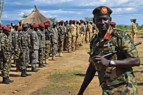 Brigadier General Lul Ruai Koang, the Sudan People's Liberation Army (SPLA) spokesperson is seen at a containment site outside of the capital Juba on April 14, 2016.