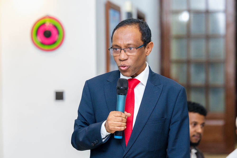 Khalid Musa Dafalla Musa, the Sudan Chargé d'Affaires makes his speech during the event.