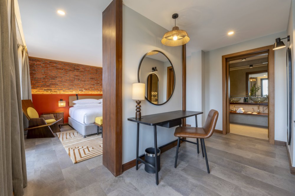 The completed facility now features an 80-room hotel.
