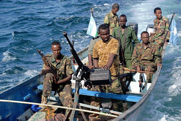 Members of the Somali coastguard carry out patrol off the coast of Bosaso in Puntland in November, 2013.