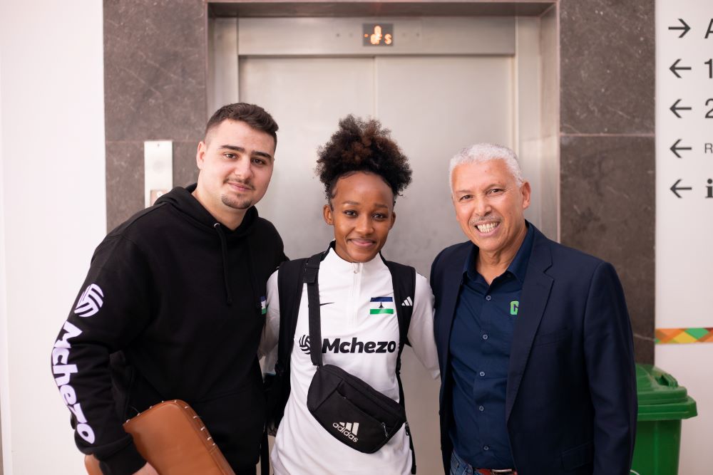 Michelle Tau's trainer Hugo Tortosa and Michelle Tau in Dakar, Senegal during the Olympic Qualifiers.