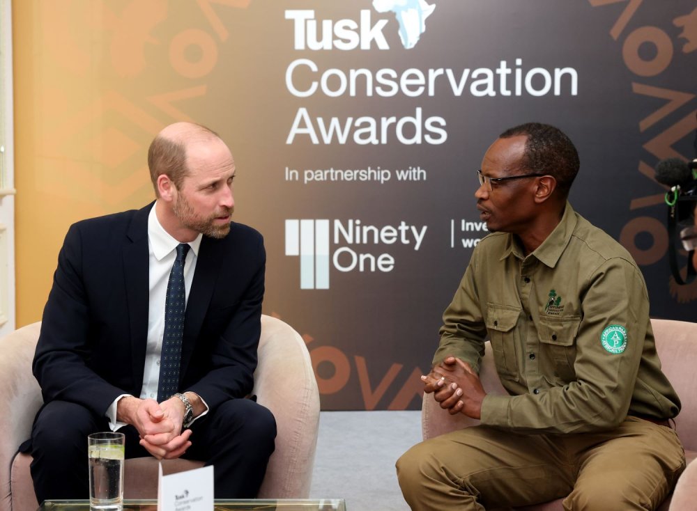 Claver Ntoyinkima chats with Prince William during the Tusk Conservation Awards ceremony in London on the night of November 27, 2024.