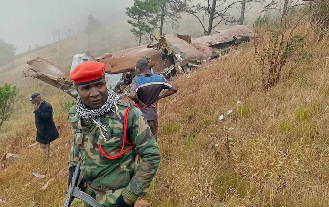 The crash site of the plane that killed former Malawian Vice President Saulos Chilima and eight others on June 10, 2024.