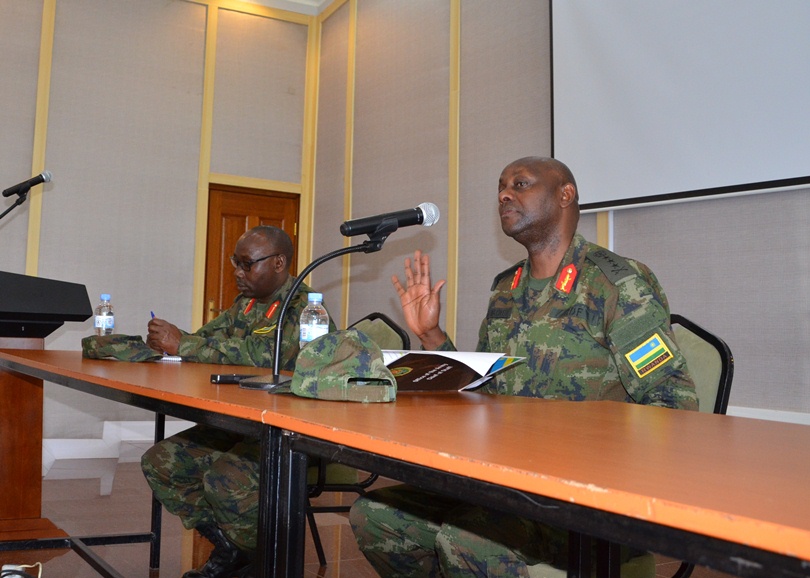The ACOS Lt Gen Jacques Musemakweli briefing the Contingent