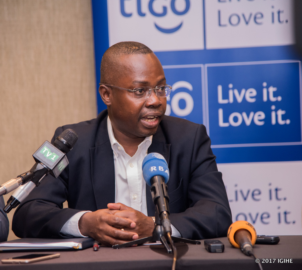 Tigo Rwanda Chief Executive Officer, Philip Amoateng speaks to the media