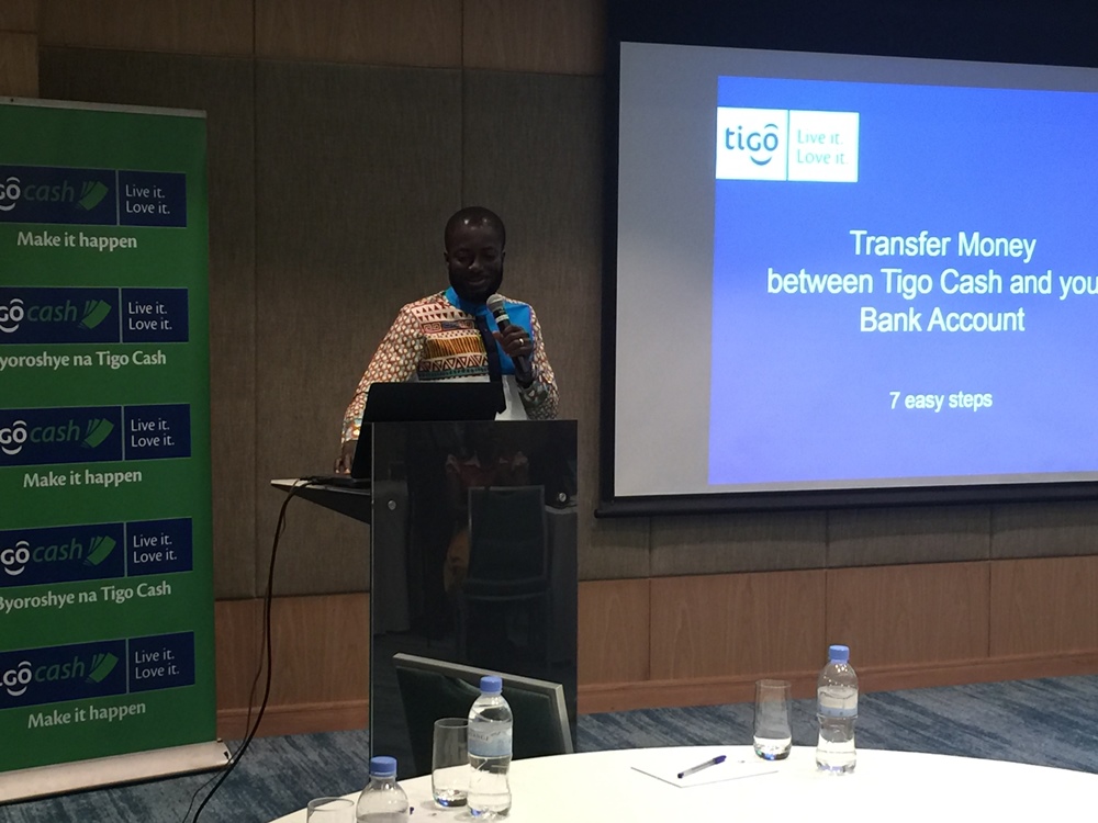 Tigo Head of Commercial, Yaw Ankoma Agyapong, presenting free bank integration with Tigo Cash. Courtesy photo.