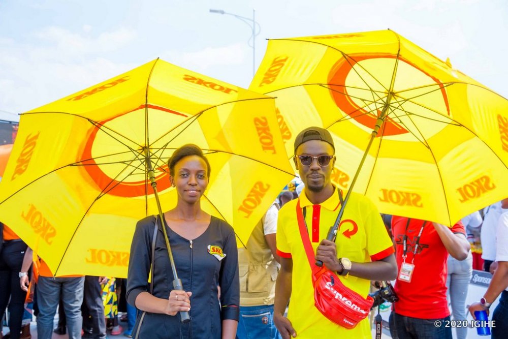 Skol Brand Manager Benurugo Emilienne and Head of Media Relations at Skol, Karim Tuyishime during the previous edition of Tour du Rwanda which the company sponsored. .