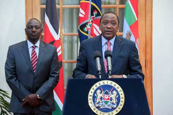 President Uhuru Kenyatta with his Deputy William Ruto during a live address to the Nation at State House, Nairobi on November 24, 2015.
