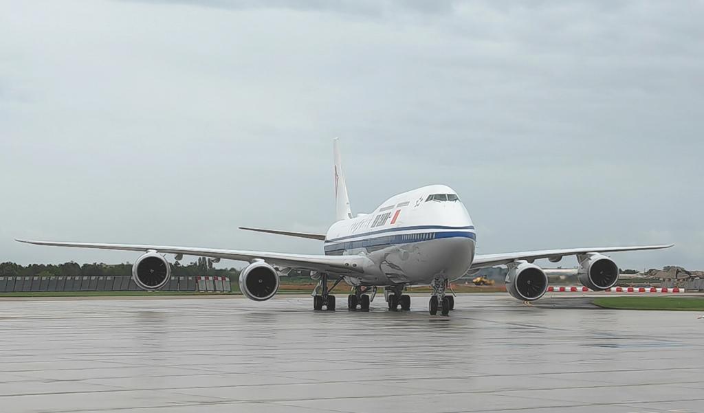 Chinese President Xi Jinping's plane arrives in Paris, France, May 5, 2024. Xi arrived on Sunday for a state visit to France. (Xinhua/Ding Lin)