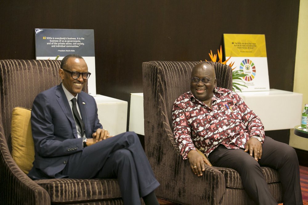 President Paul Kagame with his counterpart of Ghana in Accra, 2017.  