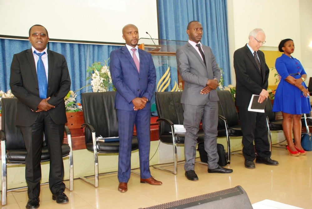 (From left) The Executive Director of Capital Market Authority, Robert Mathu and the CEO of Rwanda Stock Exchange, Pierre Celestin Rwabukumba with other officials.