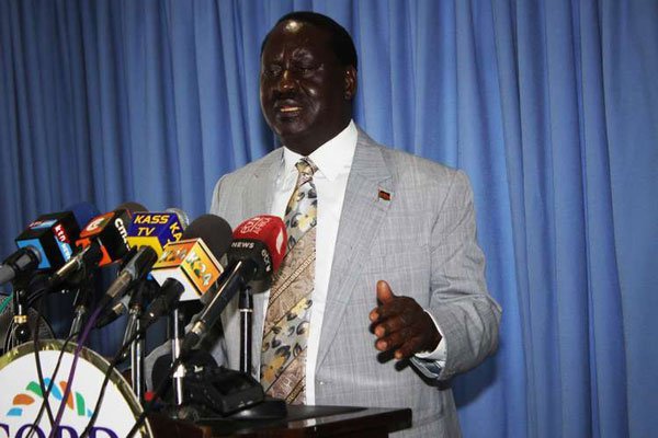 Cord co-principal Raila Odinga addresses journalists on the alleged loss of Sh5.2 billion at the Ministry of Health at his office at Capitol Hill Towers in Nairobi on October 28, 2016.