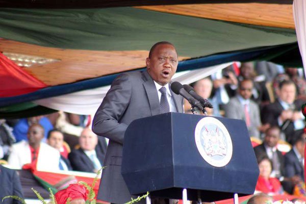 President Uhuru Kenyatta addressing the public during Jamhuri Day Celebrations at Nyayo National Stadium on December 12, 2016.