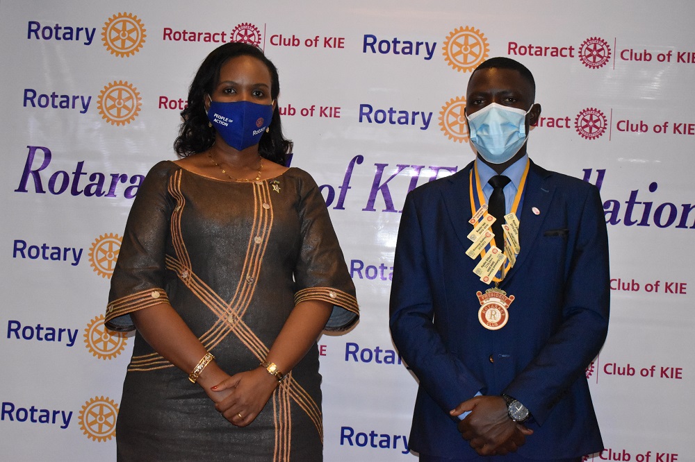 The Executive Secretary of District 9150 Rotary International, Jeannette Rugera (left) with Félix Mihigo after his installation.