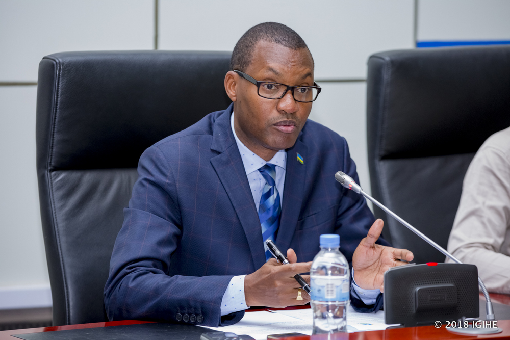 The Acting Mayor of City of Kigali, Parfait Busabizwa speaks in a press conference