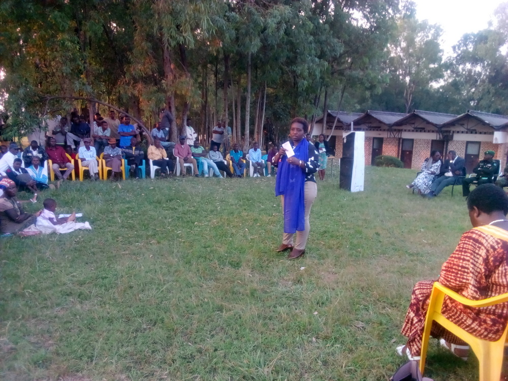 Mayor Uwamariya speaks in a meeting with residents recently