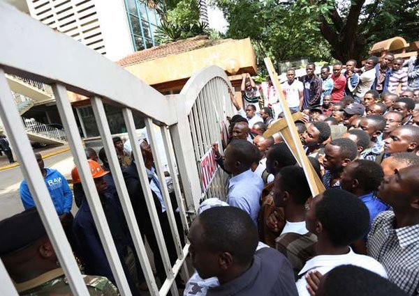 Technical University of Kenya students protest outside the Office of the President on November 20, 2014. The university is sinking in debts.