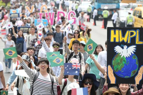 International youth marching for peace at the peace walk