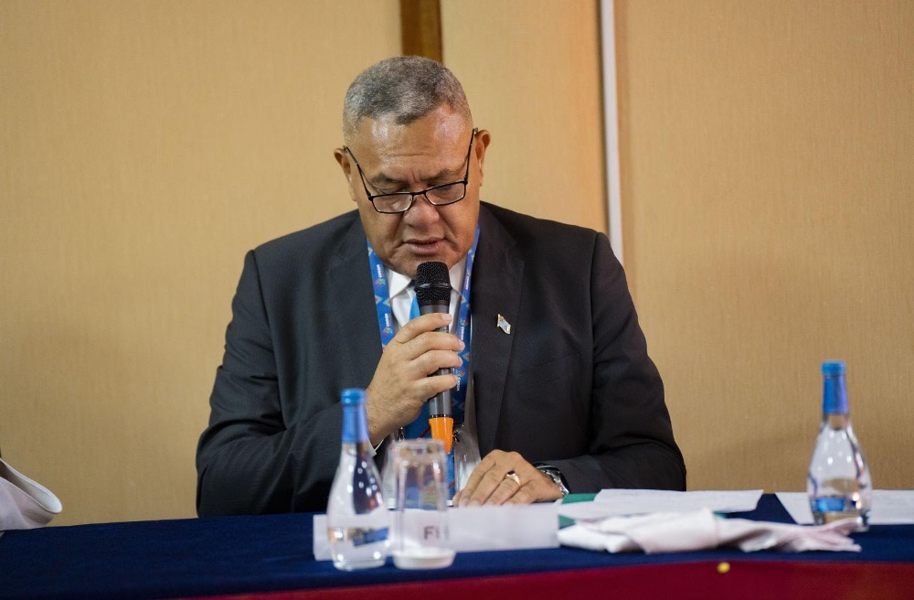 High Commissioner Jitoko Tikolevu addressing an audience of mainly envoys from fellow island nations, from Tuvalu to Cyprus to The Bahamas. 