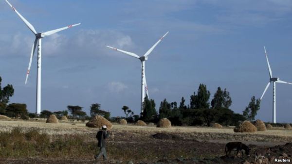 A man walks near the Adama wind farm project built by Chinese Exim bank on the outskirt of Adama Town, east of the capital Addis Ababa, Nov. 5, 2015.